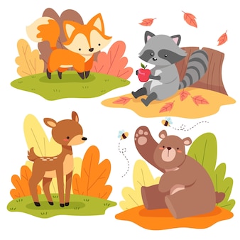 Ręcznie rysowane kolekcja zwierząt leśnych