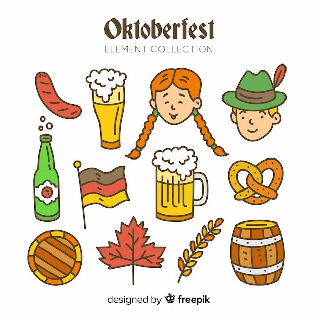 Bezpłatny wektor ręcznie rysowane kolekcji elementów oktoberfest