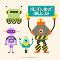 Bezpłatny wektor ręcznie rysowane kolekcji kolorowych robotów