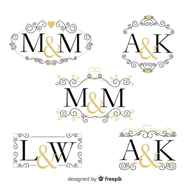 Bezpłatny wektor ręcznie rysowane kolekcji logo ślub