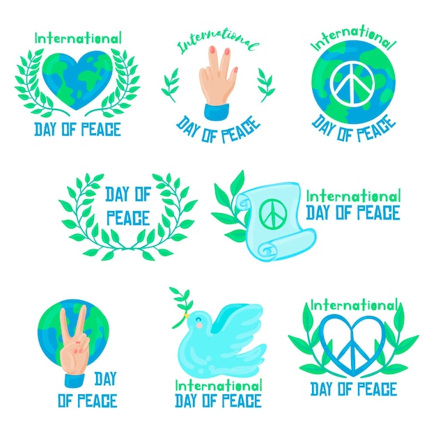 Ręcznie Rysowane Kolekcji Międzynarodowy Dzień Pokoju Odznaki