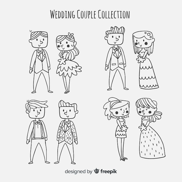 Bezpłatny wektor ręcznie rysowane kolekcji para ślub