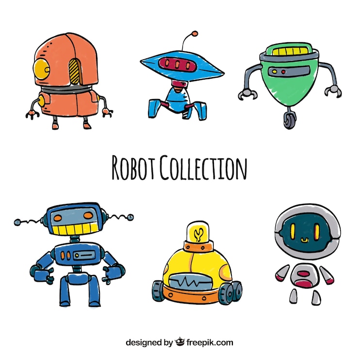 Bezpłatny plik Wektor ręcznie rysowane kolekcji robota z różnych pozach