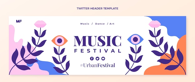 Bezpłatny wektor ręcznie rysowane kolorowy nagłówek festiwalu muzycznego na twitterze
