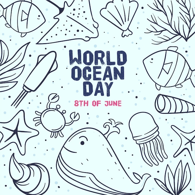 Ręcznie Rysowane Koncepcja Dzień Oceanów świata