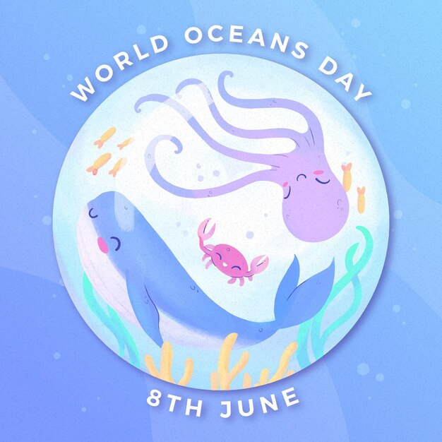 Ręcznie rysowane koncepcja dzień oceanów świata