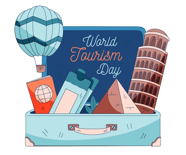 Bezpłatny wektor ręcznie rysowane koncepcja ilustracji światowego dnia turystyki