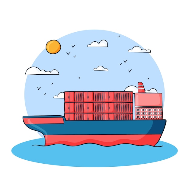 Bezpłatny wektor ręcznie rysowane koncepcja transportu statku kontenerowego