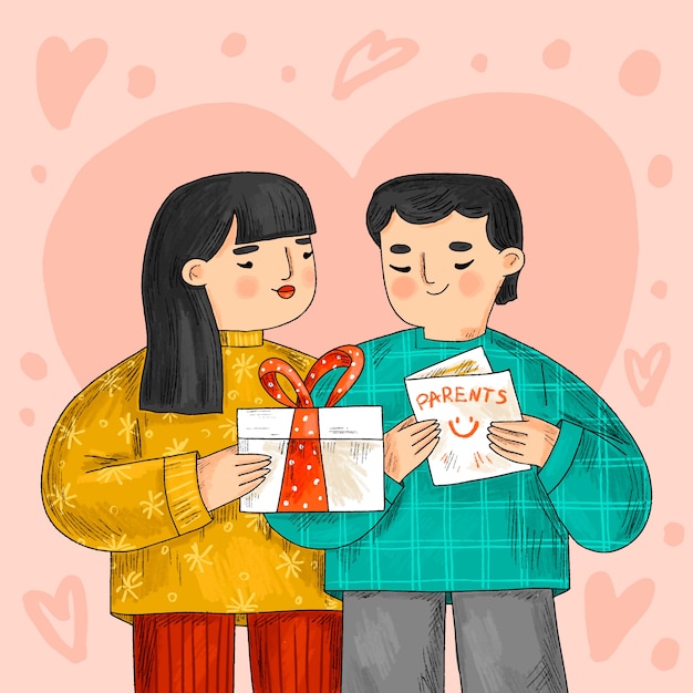 Bezpłatny wektor ręcznie rysowane koreański dzień rodziców ilustracja