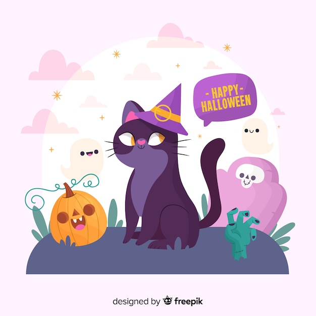 Ręcznie Rysowane Kota Halloween