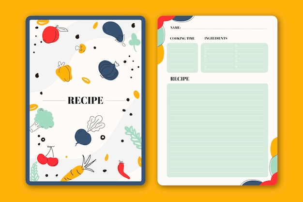 Ręcznie rysowane książka kucharska o płaskiej konstrukcji