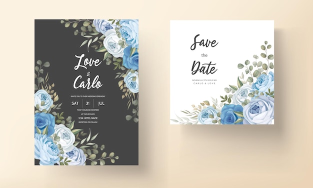 Ręcznie rysowane kwiatowy szablon karty zaproszenie na ślub
