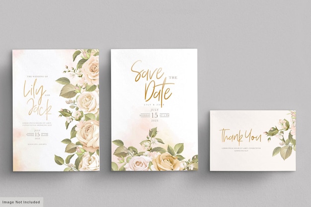 Bezpłatny wektor ręcznie rysowane kwiatowy zaproszenia ślubne zestaw kart
