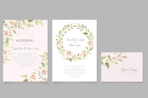 Ręcznie rysowane kwiatowy zestaw kart z zaproszeniem na ślub