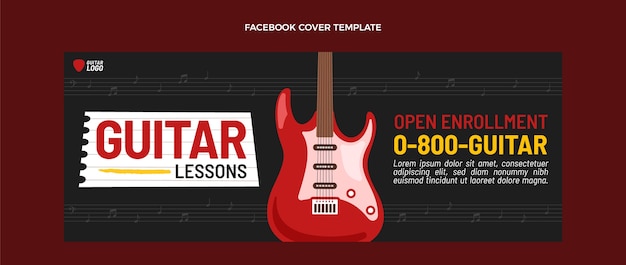 Bezpłatny wektor ręcznie rysowane lekcje gry na gitarze okładka na facebooku