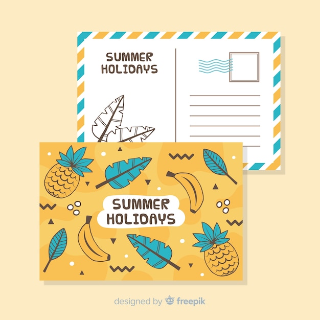 Bezpłatny wektor ręcznie rysowane letnie wakacje pocztówka