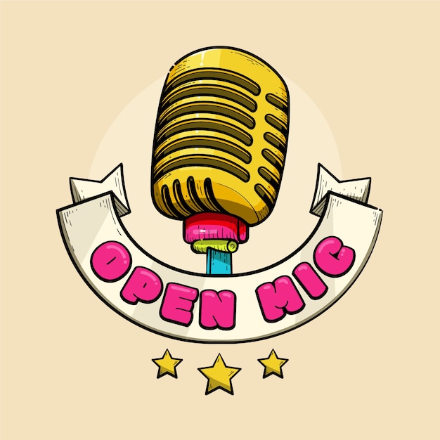 Bezpłatny wektor ręcznie rysowane logo otwartego mikrofonu