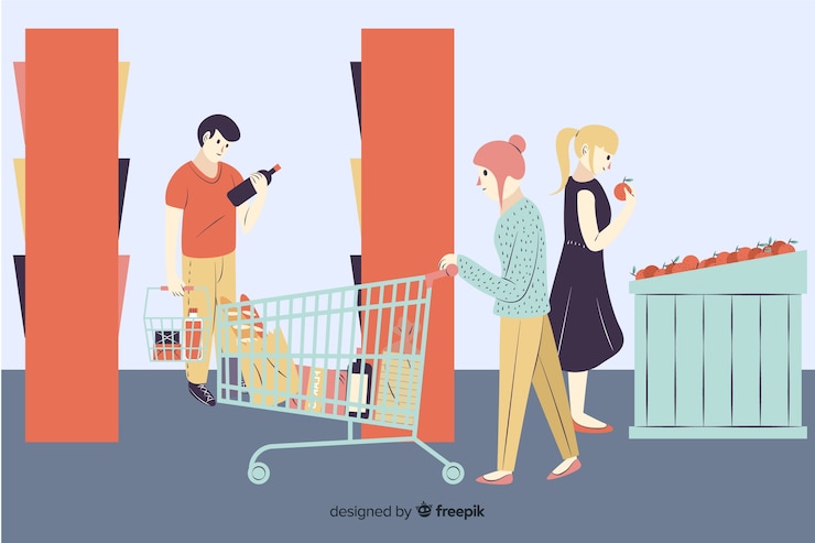 Bezpłatny plik Wektor ręcznie rysowane ludzi w tle supermarketu