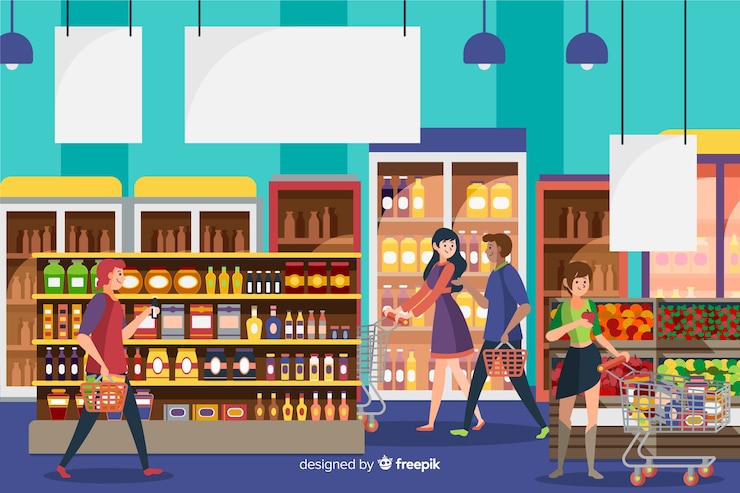 Bezpłatny plik Wektor ręcznie rysowane ludzie w supermarkecie