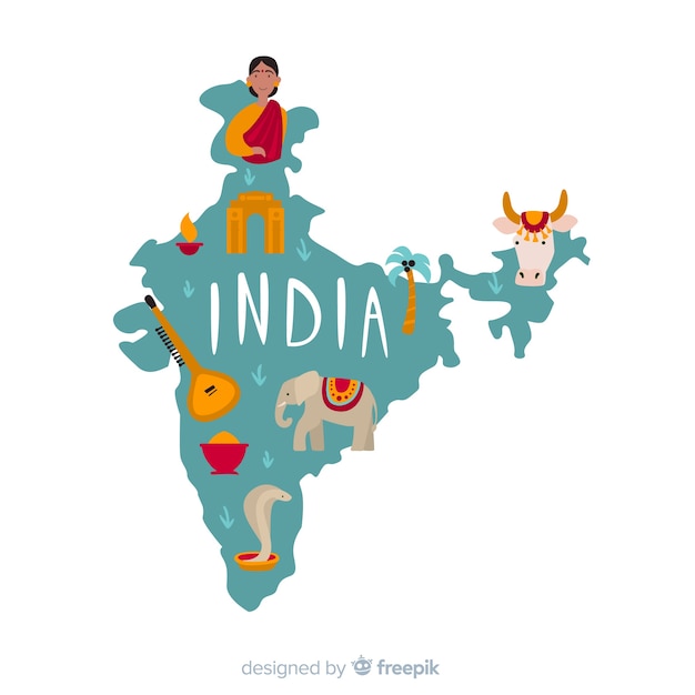 Bezpłatny wektor ręcznie rysowane mapę indii