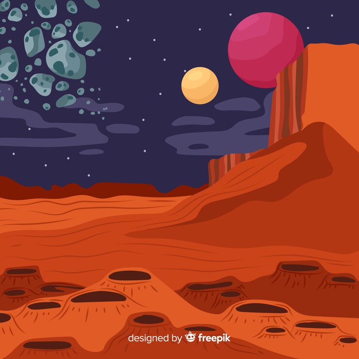 Bezpłatny plik Wektor ręcznie rysowane mars krajobraz tła