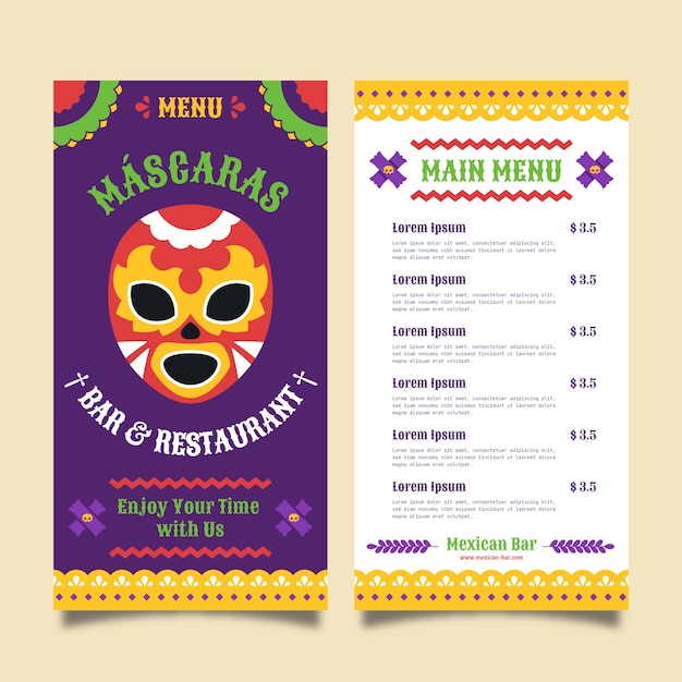 Bezpłatny wektor ręcznie rysowane meksykański szablon menu baru