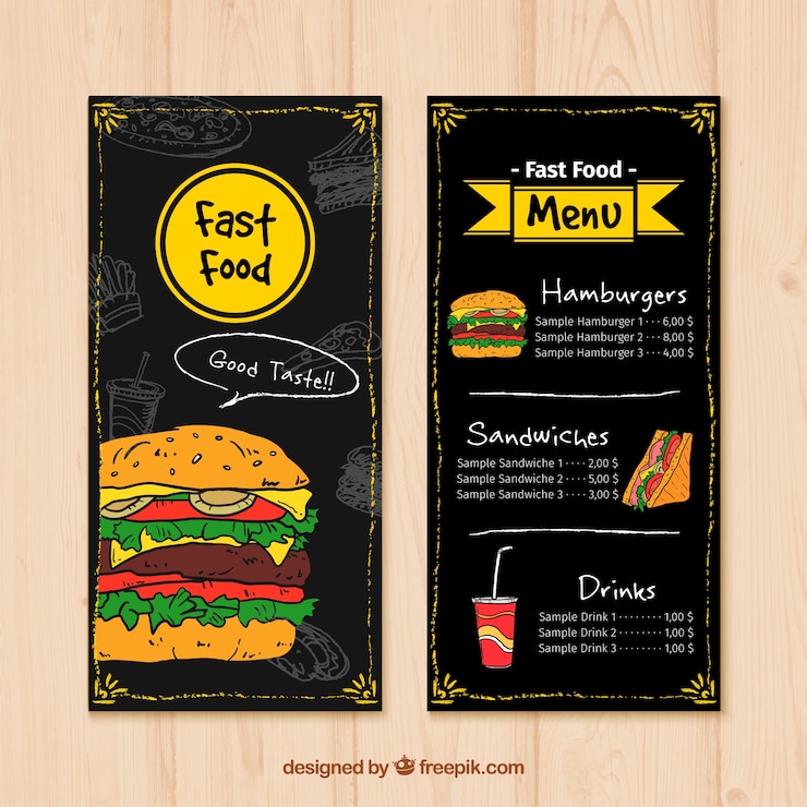 Bezpłatny plik Wektor ręcznie rysowane menu fast food