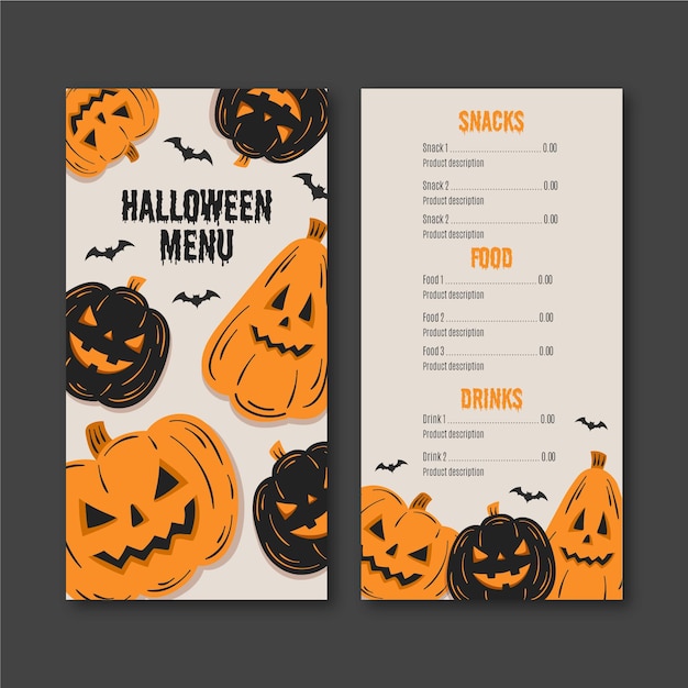 Bezpłatny wektor ręcznie rysowane menu halloween