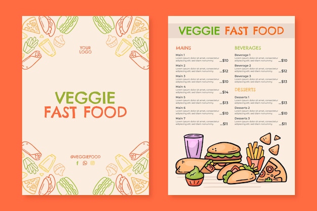 Bezpłatny wektor ręcznie rysowane menu wegetariańskie