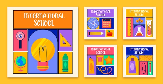 Bezpłatny wektor ręcznie rysowane międzynarodowe szkolne posty na instagramie