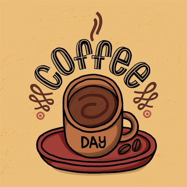 Ręcznie rysowane międzynarodowy dzień kawy