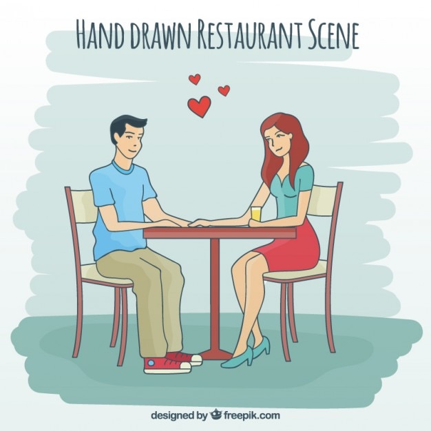 Bezpłatny wektor ręcznie rysowane miłość scena w restauracji
