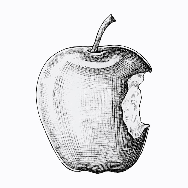 Ręcznie rysowane nadgryzione jabłko