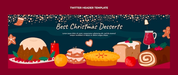 Bezpłatny wektor ręcznie rysowane nagłówek twittera świątecznej żywności