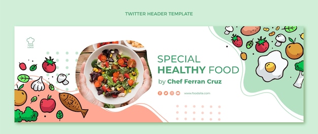 Bezpłatny wektor ręcznie rysowane nagłówek twittera zdrowej żywności