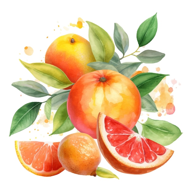 Bezpłatny wektor ręcznie rysowane naturalne świeże akwarela pomarańcze clipart