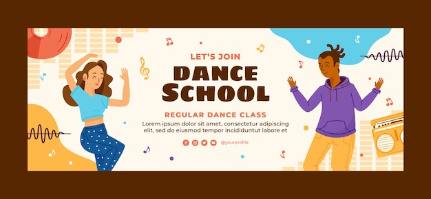 Bezpłatny wektor ręcznie rysowane okładka szkoły tańca na facebooku
