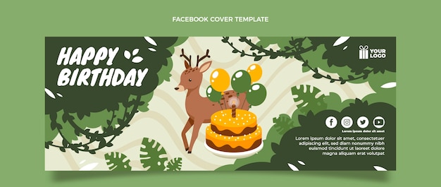 Bezpłatny wektor ręcznie rysowane okładka urodzinowa w dżungli na facebooku
