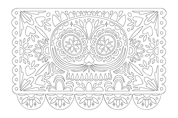 Bezpłatny wektor ręcznie rysowane papel picado kolorowanki ilustracja