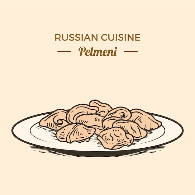 Ręcznie Rysowane Pelmeni Kuchnia Rosyjska