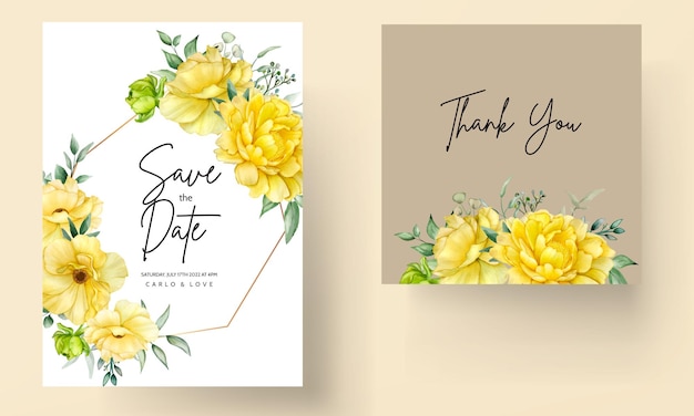 Ręcznie rysowane piękny kwiatowy zestaw kart zaproszenie na ślub