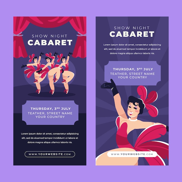 Bezpłatny wektor ręcznie rysowane pionowe banery kabaretowe z tancerzami