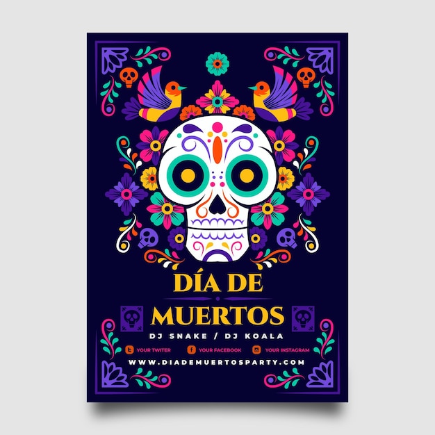 Ręcznie Rysowane Pionowy Szablon Plakatu Dia De Muertos