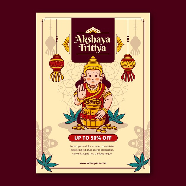 Ręcznie rysowane pionowy szablon plakatu na obchody festiwalu akshaya tritiya