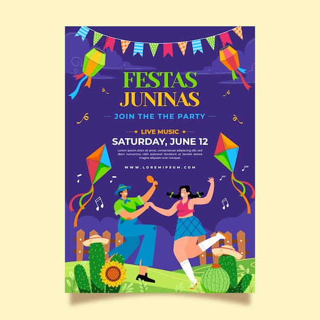 Bezpłatny wektor ręcznie rysowane plakat festas juninas z tancerzami