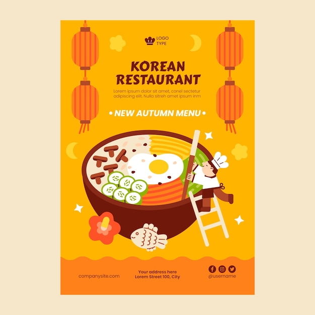 Bezpłatny wektor ręcznie rysowane plakat koreańskiej restauracji