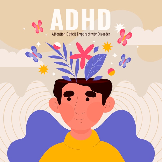 Bezpłatny wektor ręcznie rysowane płaska ilustracja adhd