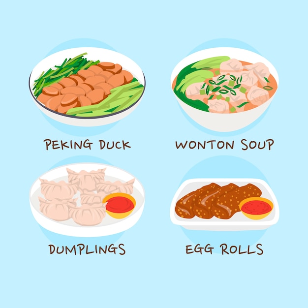 Ręcznie Rysowane Płaska Ilustracja Chińskiego Jedzenia