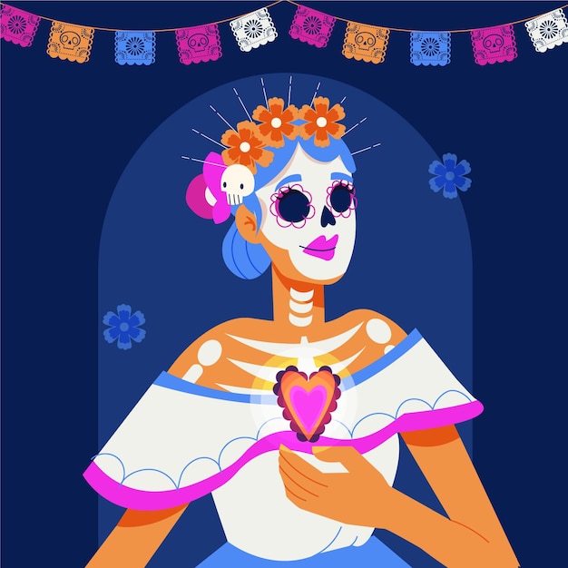 Bezpłatny wektor ręcznie rysowane płaska ilustracja dia de muertos