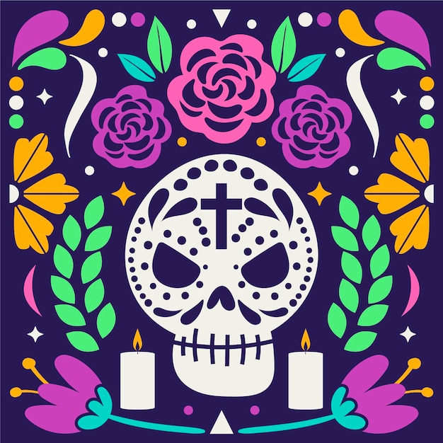 Ręcznie rysowane płaska ilustracja dia de muertos